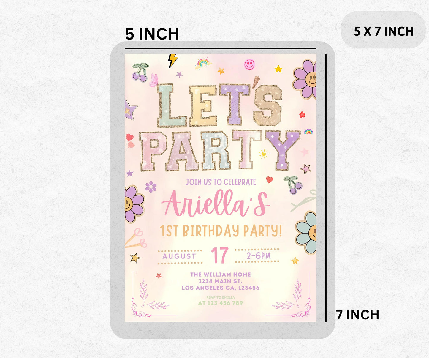 Editable Patch Letter Invitation, Retro Girl Birthday Invitation, Varsity Patch Party, Preppy Invitation, Printable Canva Template