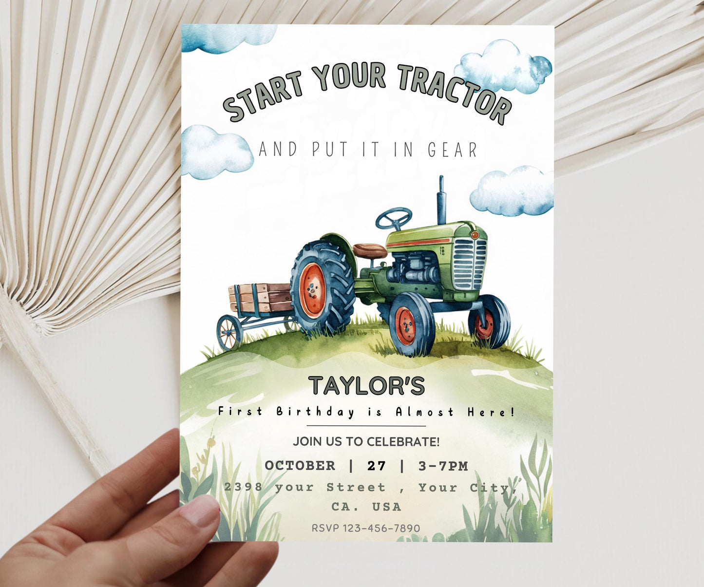 Editable Tractor Birthday invitation, Green Tractor Invitation, any age, 1st birthday, 2nd birthday, Farm Tractor 3rd birthday Invitation