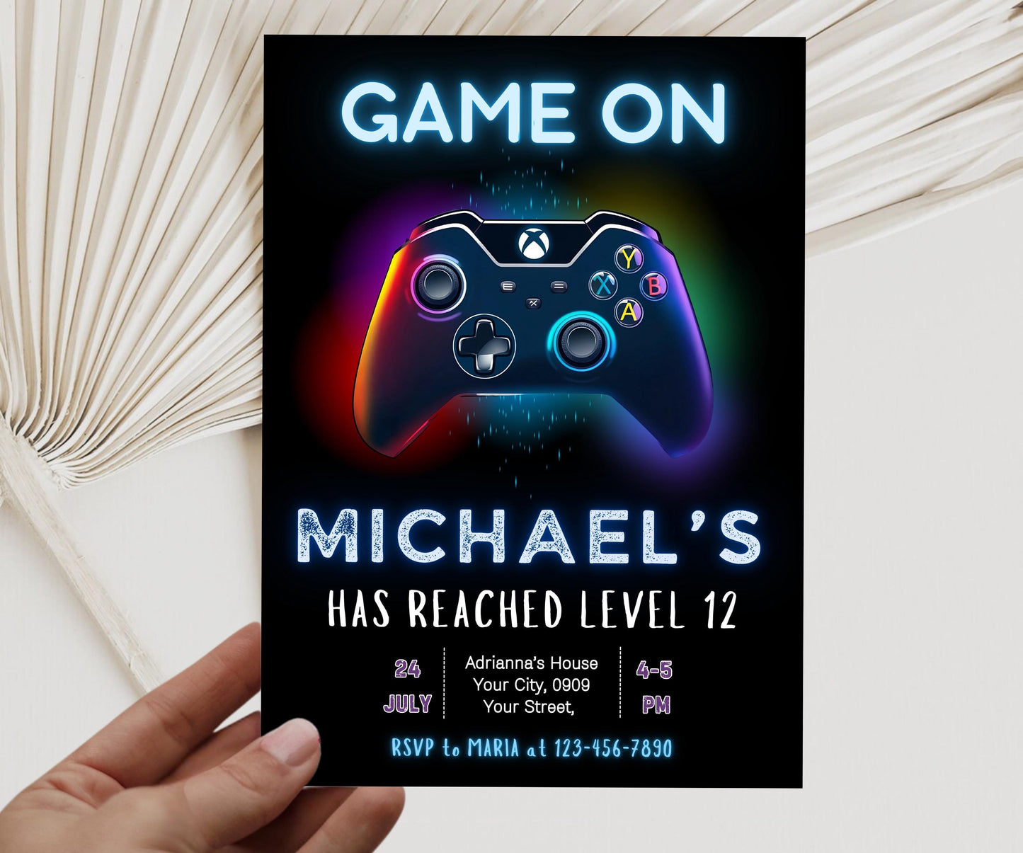 Video Gamer Birthday Invitation, Printable Neon Gamer Birthday Invitation, Level Up boy Birthday, Editable Arcade Game Birthday Invite