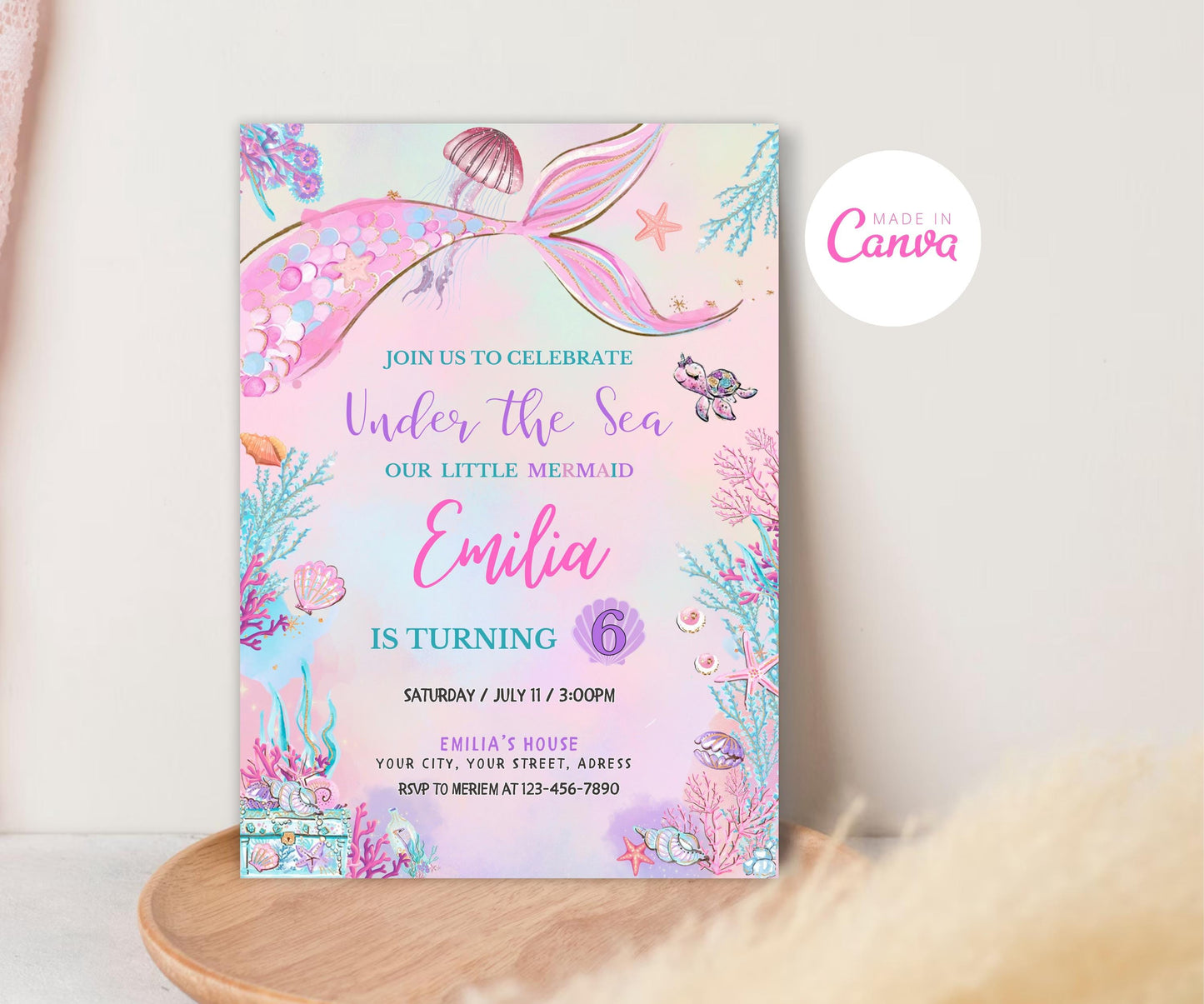 Mermaid Tail Birthday Invitation, Under the Sea Birthday Invitation Girl, Editable Birthday Template, Purple Teal Mermaid Birthday