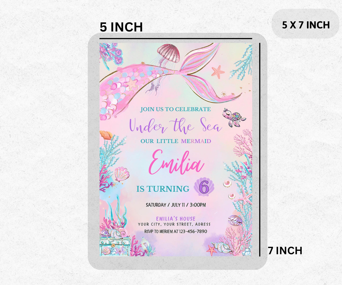 Mermaid Tail Birthday Invitation, Under the Sea Birthday Invitation Girl, Editable Birthday Template, Purple Teal Mermaid Birthday