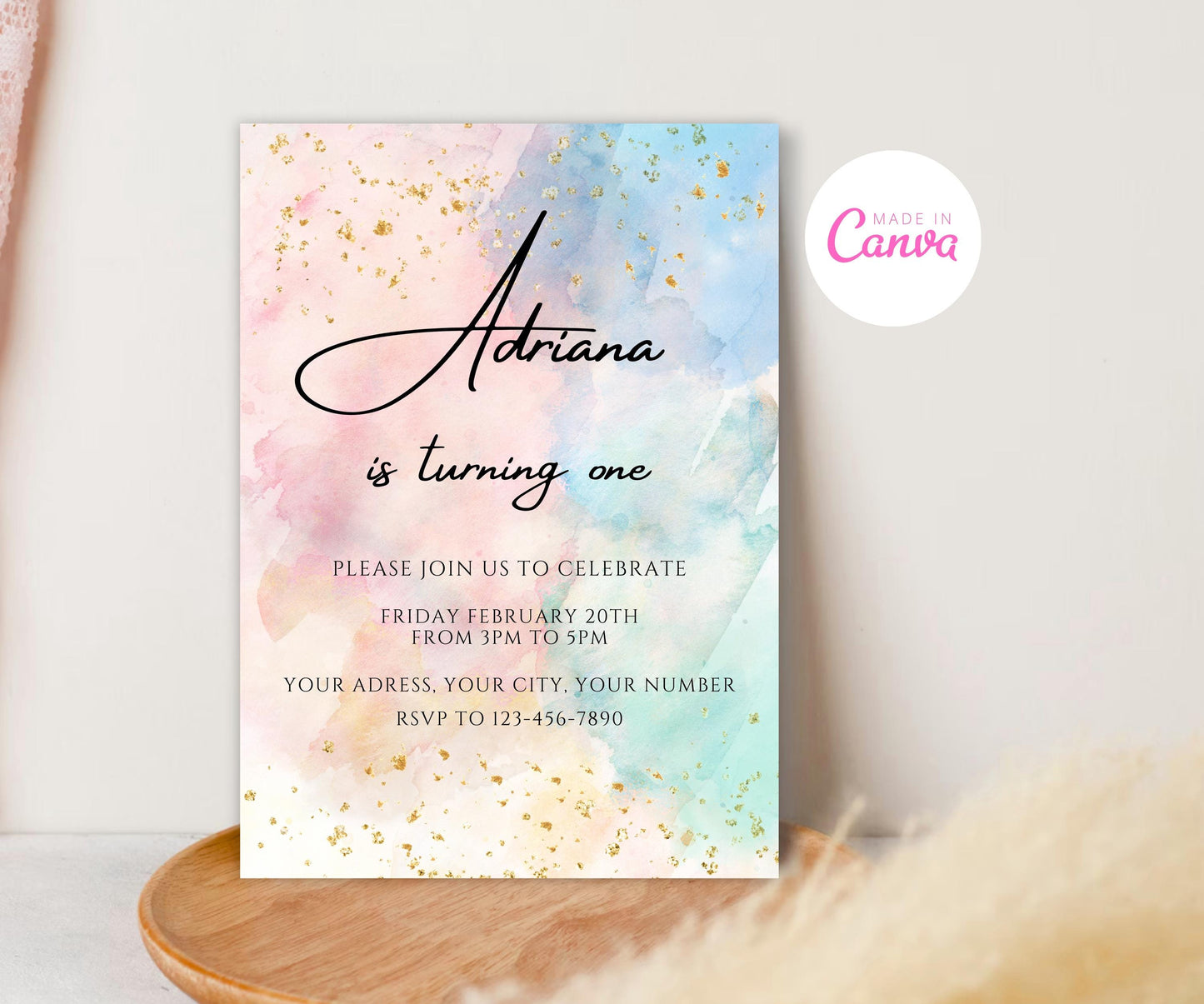 Rainbow Birthday Invitation Ombre Pastel Invitation Colorful Watercolor Splash Gold Glitter Sprinkles Tie Dye Printable Digital Invite