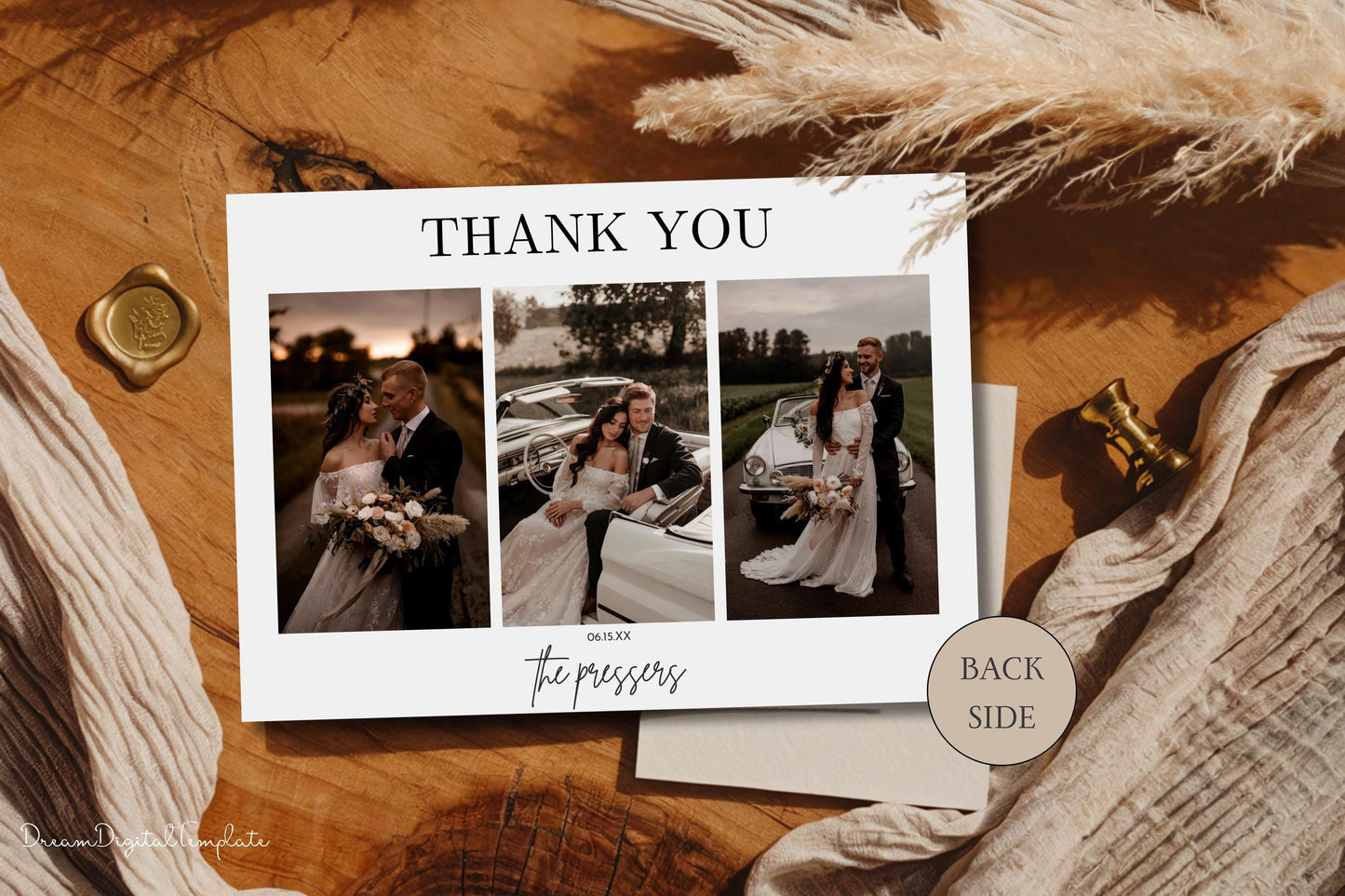 Modern Wedding Thank You Cards, EDITABLE Minimalist Wedding Thank You Cards with Photo, Boho Wedding Thank You Photo, Photo Thank You Card