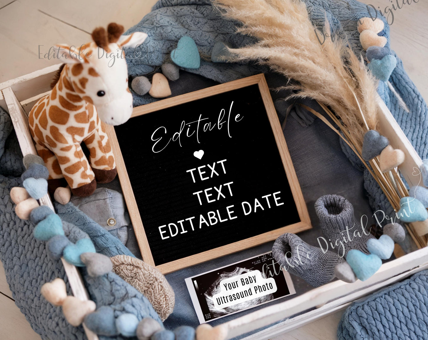 Digital Boy Digital Pregnancy Announcement Reveal | Editable Giraffe Baby Announcement | Oh, Boy! Blue Social Media Gender Reveal