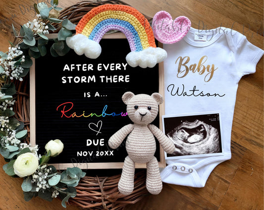 Rainbow Baby Digital Pregnancy Announcement - EDITABLE Gender Neutral Template - Social Media Baby Reveal - Rainbow baby on the way - IVF