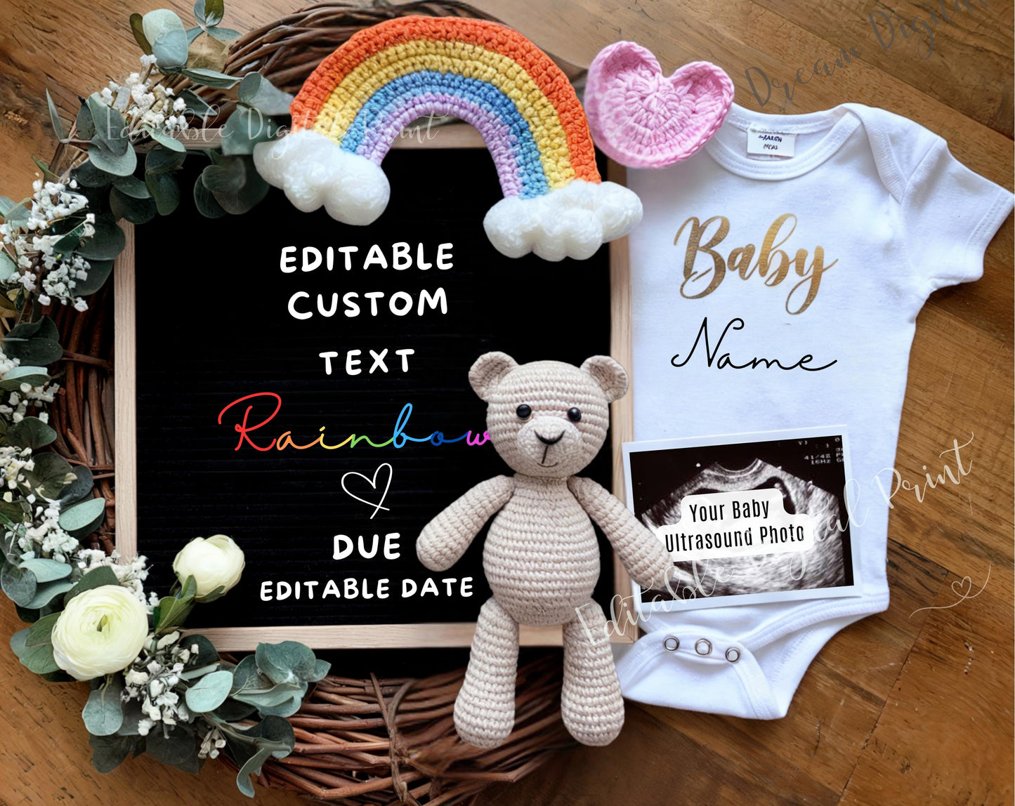 Rainbow Baby Digital Pregnancy Announcement - EDITABLE Gender Neutral Template - Social Media Baby Reveal - Rainbow baby on the way - IVF