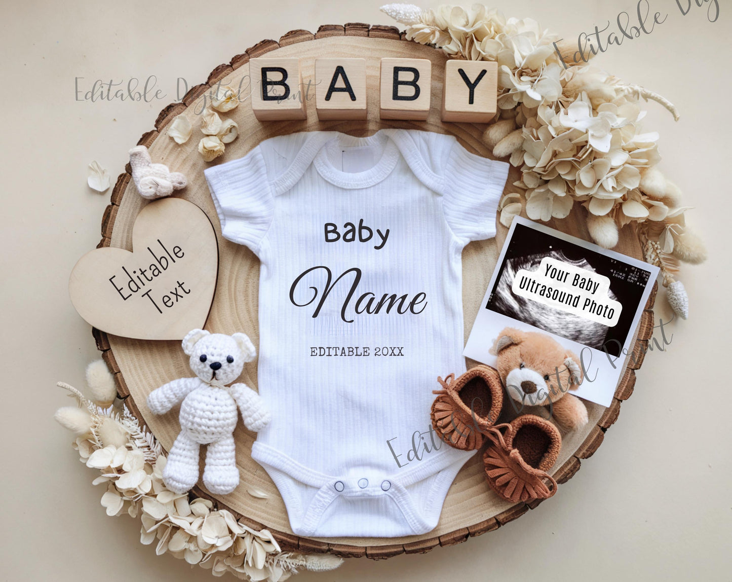 Digital Pregnancy Announcement, Neutral Baby Reveal Social Media, Gender Reveal, Boho Beige Pregnancy Announcement, Pregnancy due Date