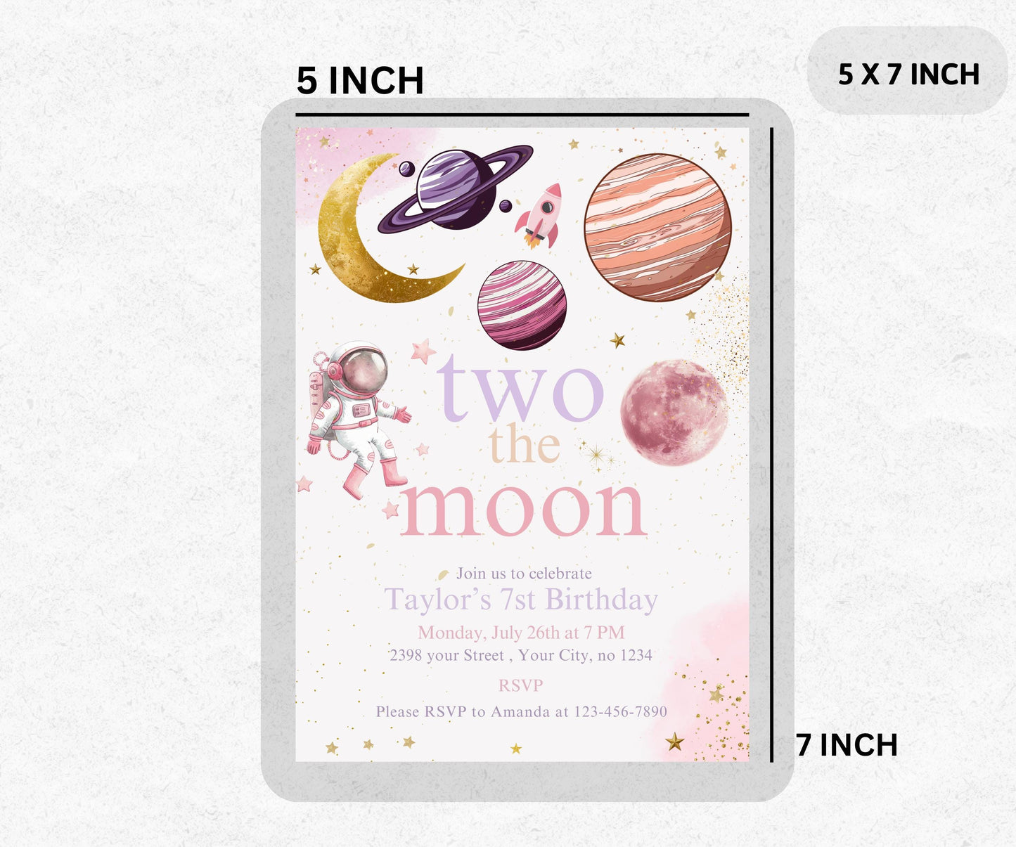 Two the Moon 1st Birthday Invite Girl, Pastel Outerspace Invitation, Space 2nd Birthday Invitation, Girl 3rd Birthday, Two the Moon Party