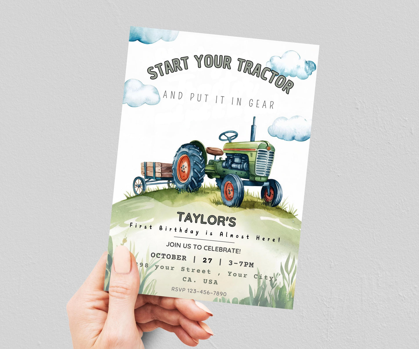 Editable Tractor Birthday invitation, Green Tractor Invitation, any age, 1st birthday, 2nd birthday, Farm Tractor 3rd birthday Invitation