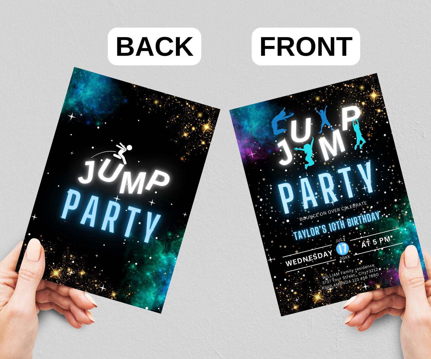 Editable Jump Birthday Invitation, Jump Invite, Trampoline Party, Bounce House, Let's Jump Party, Trampoline Park, Blue Jump, Glow Galaxy