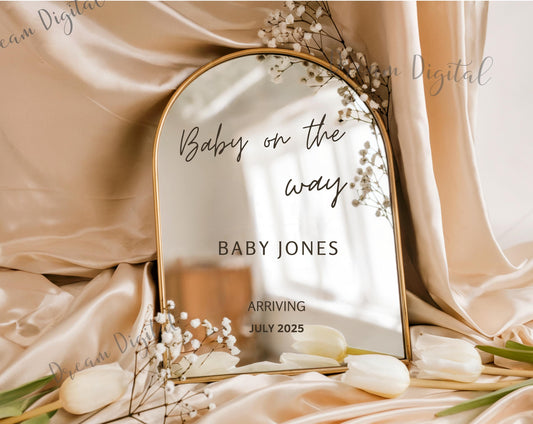 Minimalist Pregnancy Announcement Digital Mirror Template | Neutral Baby Announcement | Social Media Pregnancy Reveal | Baby On The Way