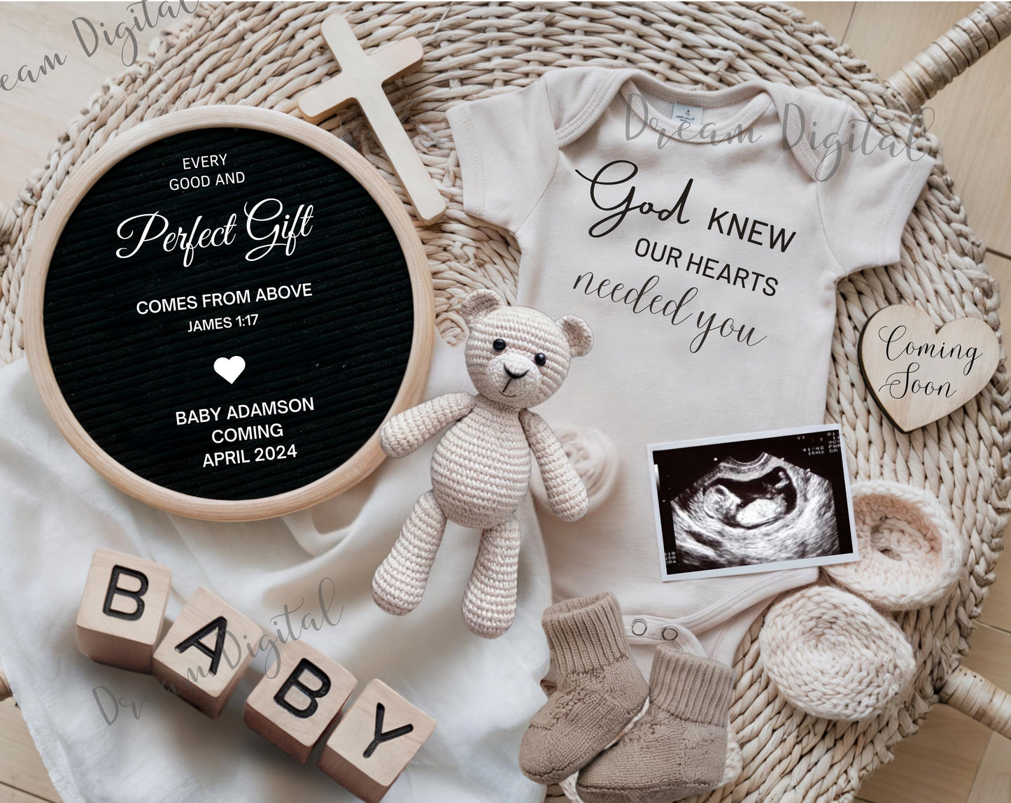 James 1:17 Pregnancy Announcement, Religious Pregnancy Announcement Template, God Knew My Heart Needed You, Christian Baby Reveal