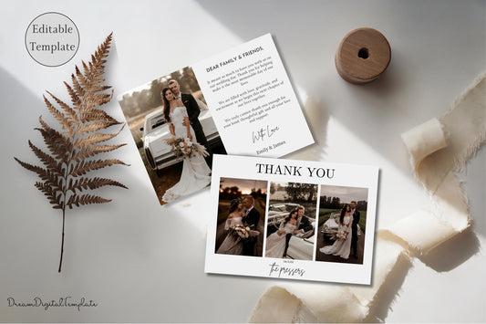 Modern Wedding Thank You Cards, EDITABLE Minimalist Wedding Thank You Cards with Photo, Boho Wedding Thank You Photo, Photo Thank You Card