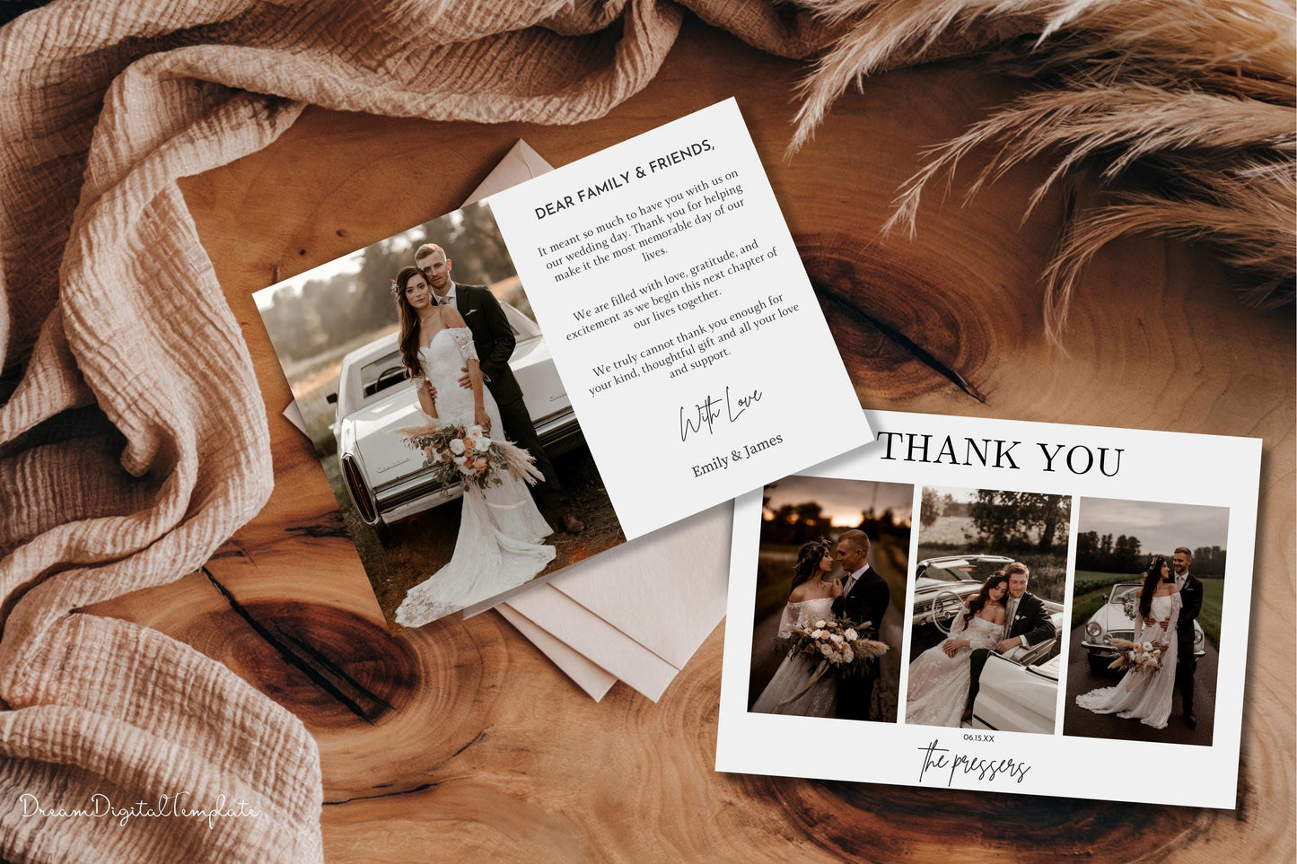 Modern Wedding Thank You Cards, EDITABLE Minimalist Wedding Thank You Cards with Photo, Boho Wedding Thank You Photo, Photo Thank You Card