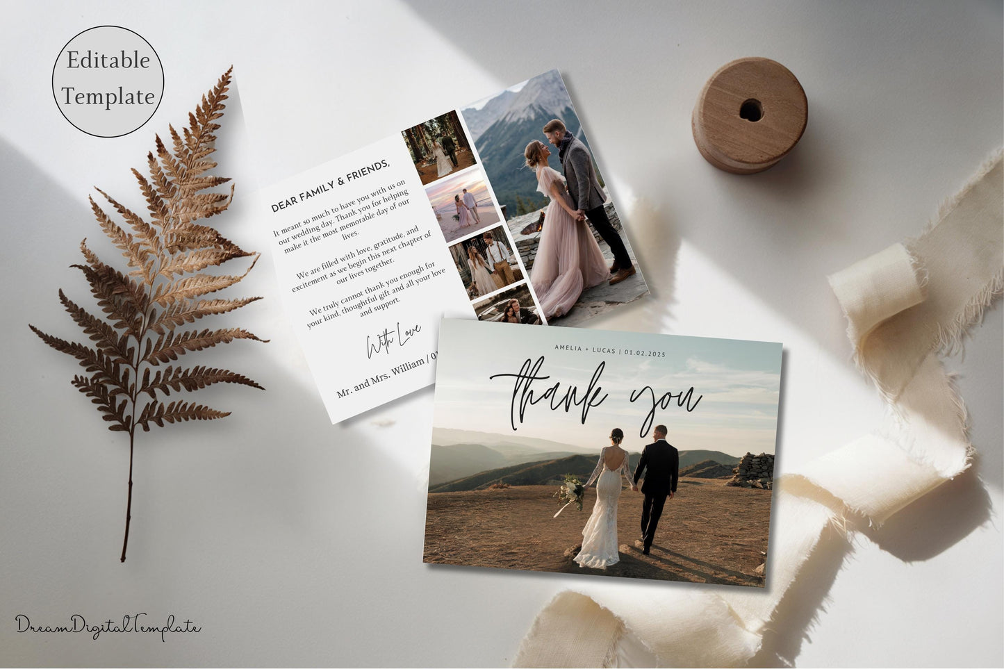 Thank You Cards, Wedding Thank You Card with Photo, EDITABLE Thank You Photo Notes Card, Personalised Thank You Cards, Simple Thank You