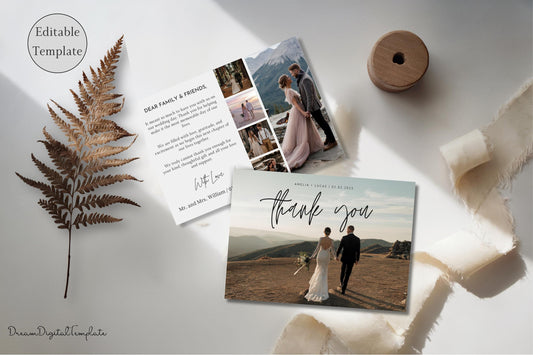 Thank You Cards, Wedding Thank You Card with Photo, EDITABLE Thank You Photo Notes Card, Personalised Thank You Cards, Simple Thank You