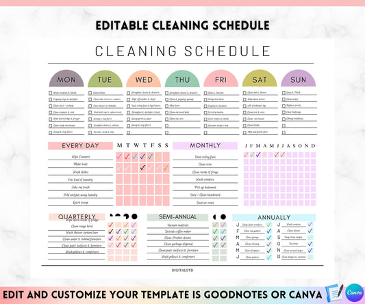 EDITABLE Cleaning Planner, Cleaning Checklist, Schedule, ADHD Colorful Cleaning Planner, Household Chores Chart, Digital Download PDF