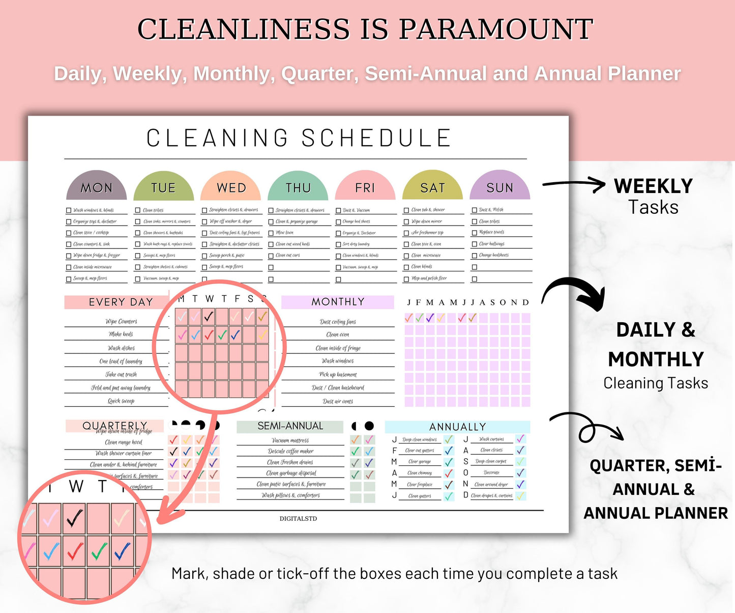 EDITABLE Cleaning Planner, Cleaning Checklist, Schedule, ADHD Colorful Cleaning Planner, Household Chores Chart, Digital Download PDF